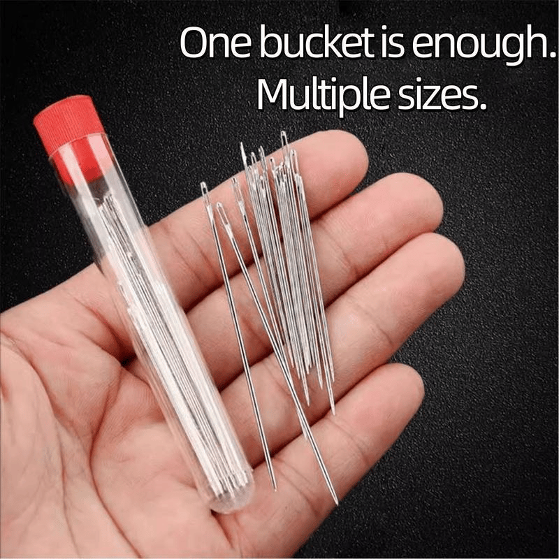 [34PCS Big Eye Steel Needles Set]Long & Thin Handmade Quilting & Sewing Needles Kit for DIY Sewing Projects