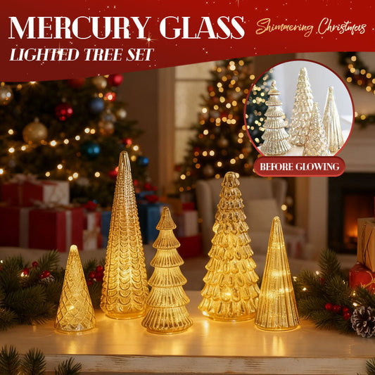 ✨ Glistening Christmas – Set with Illuminated Christmas Tree in Silver Glass ✨