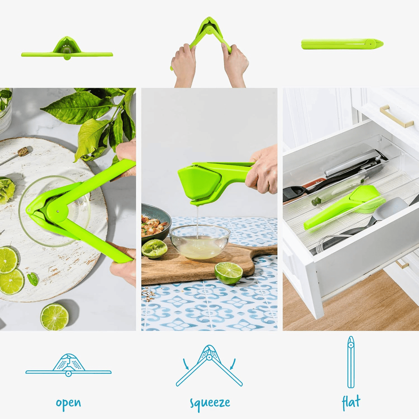 Lemon Squeezer, Effortless Manual Flat Lime Juicer Squeezer